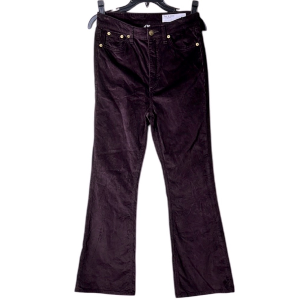 RAG & BONE Casey Corduroy High Rise Flare Jeans in Burgundy - Size 27 - Picture 3 of 16